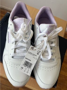 Reebok Classic Leather Women’s Sneakers in White & Lavender